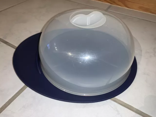 Tupperware Tupper Käseglocke dunkelblau Klarsicht Haube Serviertablett Frische