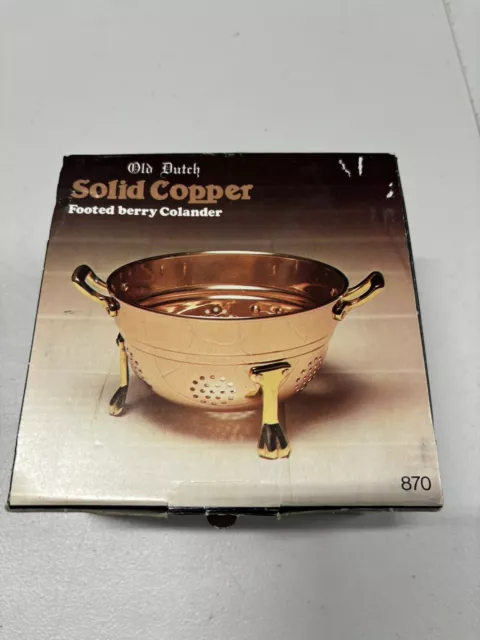 Vintage Old Dutch Solid Copper Brass Footed Berry Colander - New