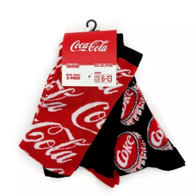 Coca-Cola Coke Soda Crew Socks 3 Pairs Bottle Caps Logo Mens Womens Novelty Gift