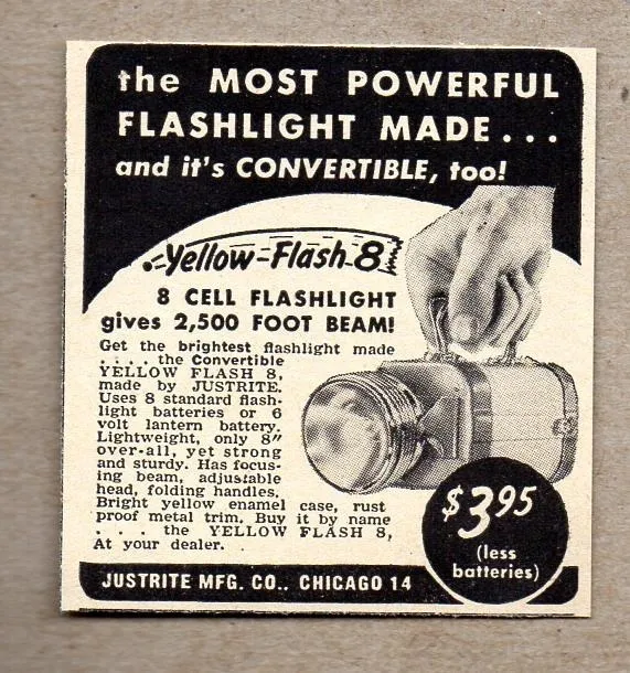 1951 Print Ad Justrite Yellow Flash 8 Flashlights Chicago,IL