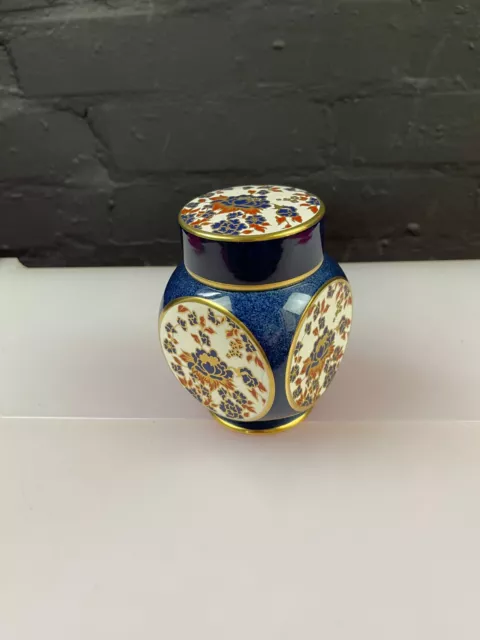 Vintage Carlton Ware Cobalt Blue Floral Pattern Square Ginger Jar 4.75" High