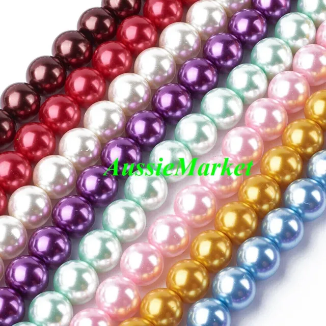 50 x glass beads imitation pearl mixed colours loose 8mm jewellery jewelry craft