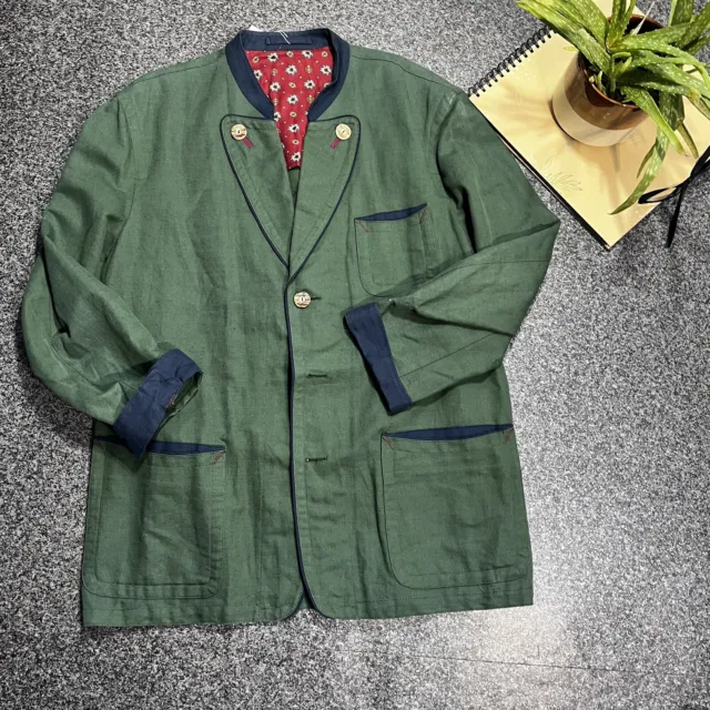 Schneiders Mens Trachten Tyrol Loden Jacket Linen Blend 46 US Green Contrast