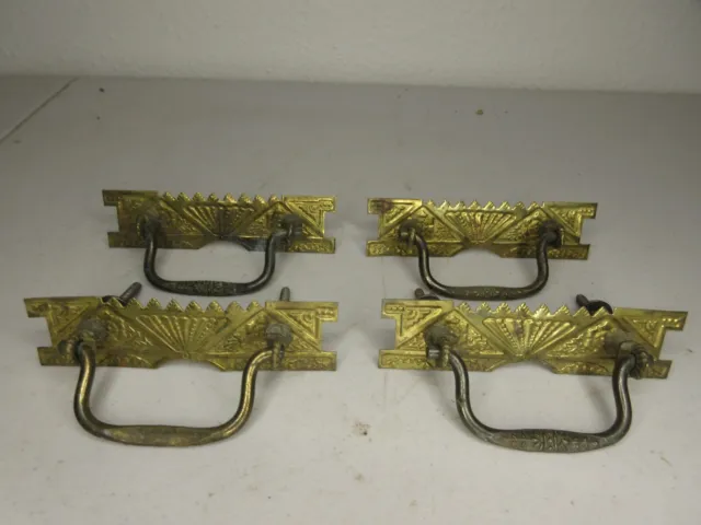 4 Brass Victorian Drawer Pulls Dresser Cabinet Ornate Hardware
