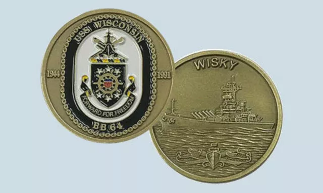 Navy Battleship Uss Wisconsin Bb-64 Wisky Challenge Coin