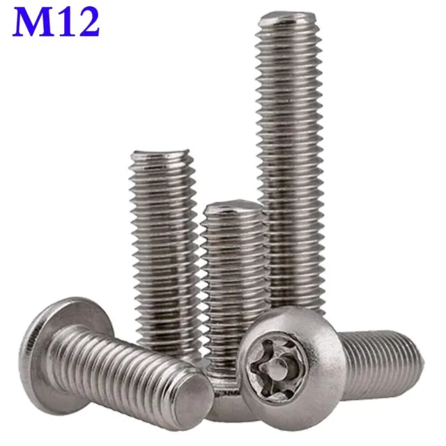 M12 - 1.75 304 Stainless Steel Pin Tamper Torx Security Button Head Screws Bolts