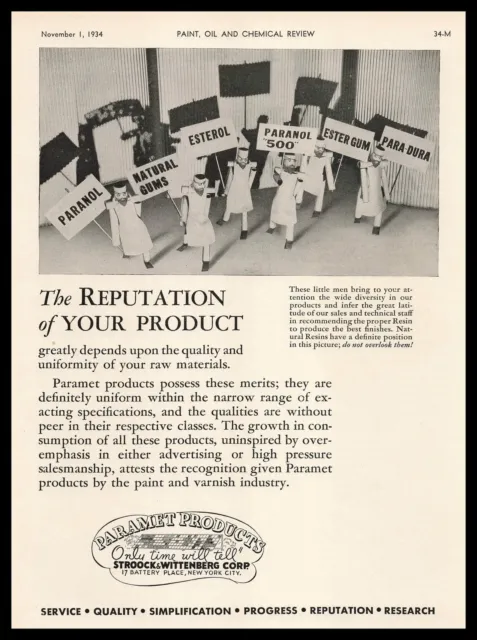 1934 Paramet Resins New York City Little Men Demonstration March Signs Print Ad