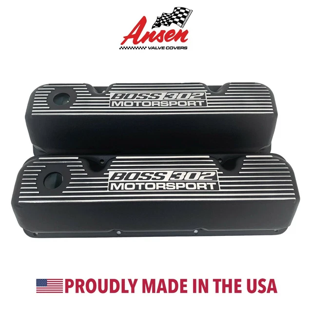 351 Cleveland Black Valve Covers " Boss 302 Motorsport" - Custom by Ansen USA