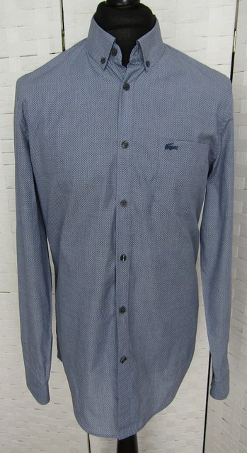 Lacoste Long Sleeve Blue Patterned Blue Croc Designer Cotton Slim Shirt  Size 41