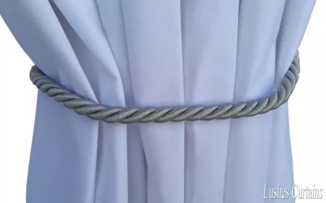 Large Silver Window Treatment Curtain Drape 36" Long Rope/Cord Tieback Hold Back
