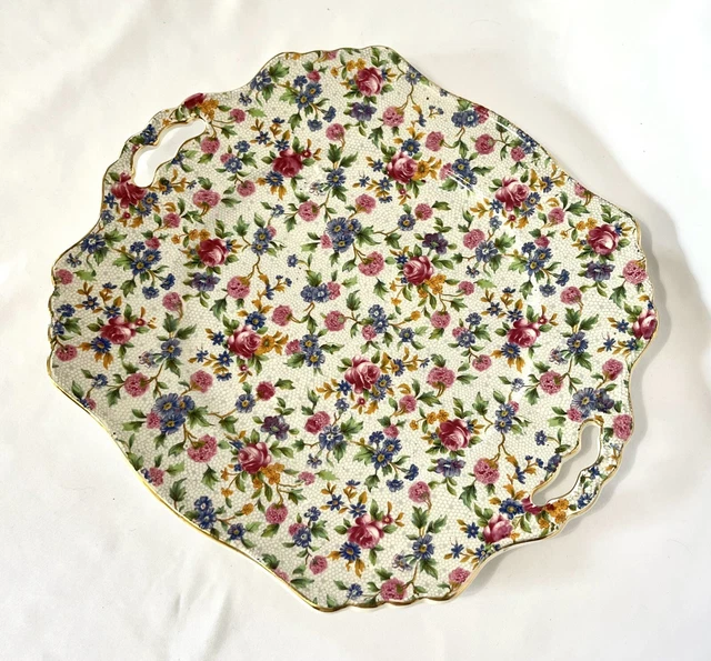 Vtg Pre-1960 Royal Winton Grimwades Ivory Old Cottage Chintz Cake Plate