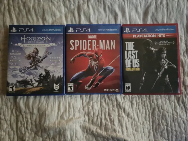 ps4 games bundle used, Horizon Zero Dawn, Marvels Spiderman, The Last Of US.