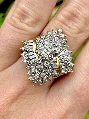 2.20Ct Round Cut Diamond Wedding Cluster Ring 14K Yellow Gold Over For Women's