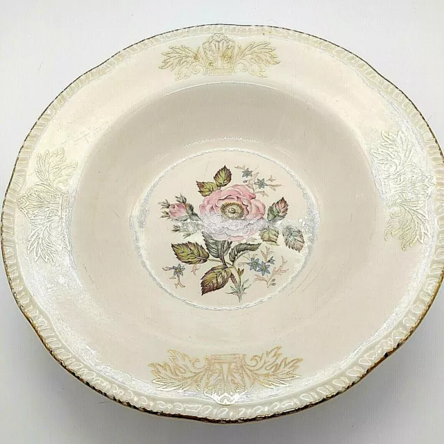 Vintage Homer Laughlin Porcelain Serving Bowl Pink Rose Design Gold Trim Preown