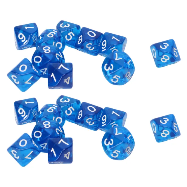 (Blue) Versatile Dice 20 Transparent Plastic Ten Sided Number Dice