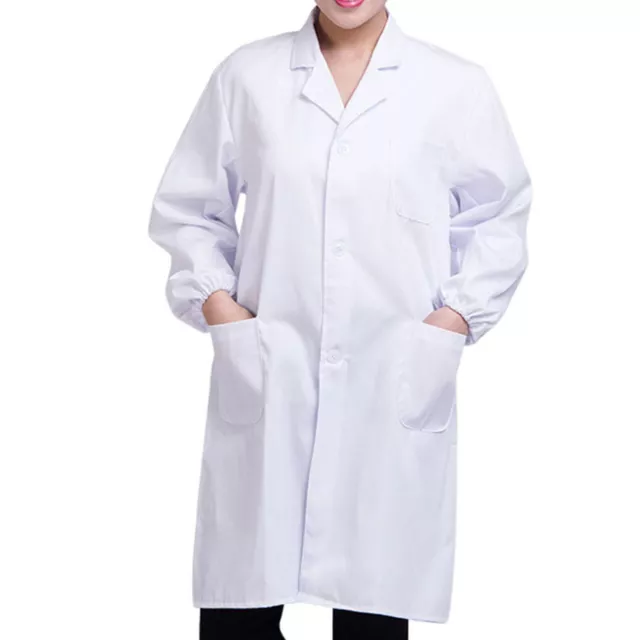 Men Women White Hospital Uniform Lab Coat Medical Doctor Long Coat Solid S-3XL