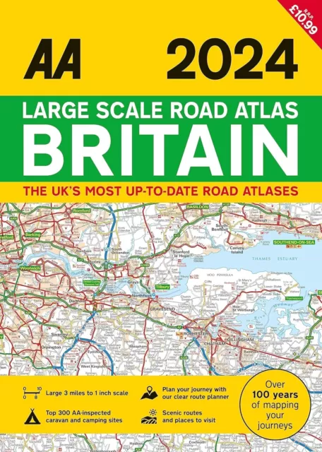 2024 Large Scale Road Atlas Britain (AA Publishing) 3 mile by AA Media Limited