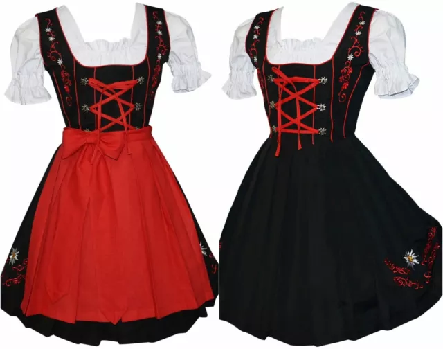 S 8 Black German Dirndl Waitress Dress Oktoberfest EMBROIDERED Short 3 Pc Set