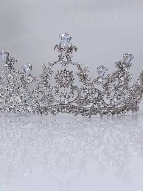 Women Wedding Bridal Crystal Silver Zircon Rhinestone High Hair Tiara Crown 2