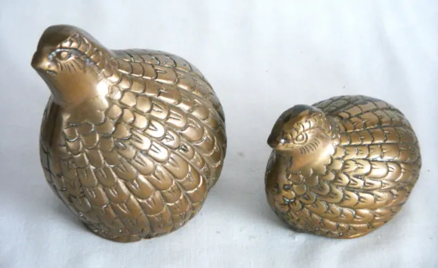 Set of 2 Vintage Brass Quail Partridge Birds Figurines Paperweights Desk Decor