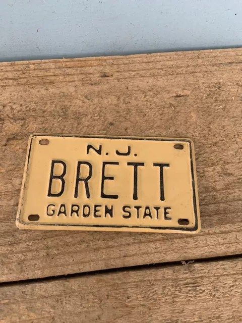 Old School JERSEY Bike License Plate “Brett   ”—SCHWINN Stingray,Mongoose BMX