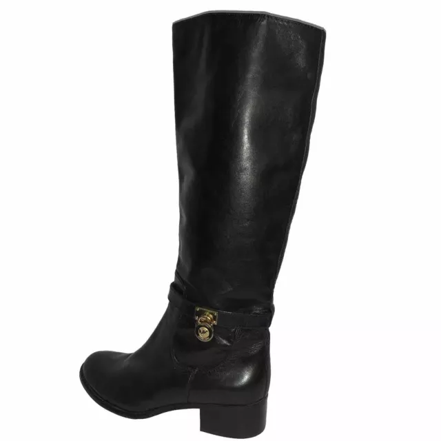 Michael Kors Hamilton Black Leather Riding Boots Tall Zip Gold Charm Stretch 8