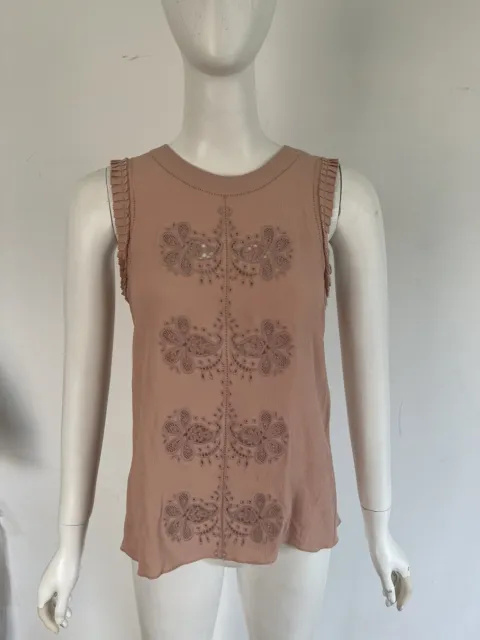 10 Crosby Derek Lam Womens Floral Silk Blend Blouse Top Peach Size 6