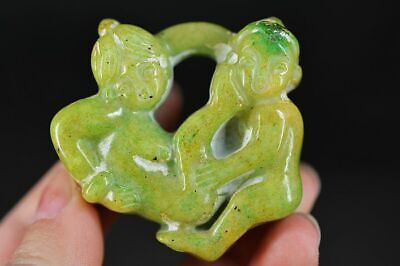 Amazing Chinese Green Old Jade Carved *Sexy Man&Woman* Pendant A6