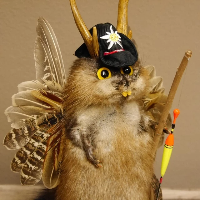 Wolpertinger Pescador Bisam Preparado Wolpi Con Ángel, Cuernos Y Amarillo Augen 2