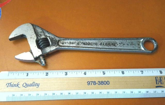 Fleet Tools 4208-S 8" Crescent Adjustable Wrench Mfg vintage USA 1 1/8" Span