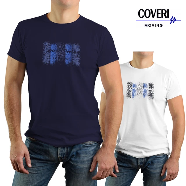 T Shirt uomo manica corta COVERI MOVING blu e bianco 100% cotone M L XL XXL 3XL