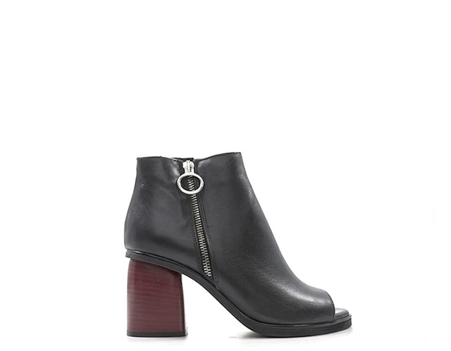 Chaussures REBECCA VAN DIK Femme Bottines à Gros Talon Noir Cuir Naturel 7502-RO