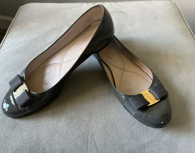 Salvador Ferragamo Varina Patent Leather Ballet Flat  9 1/2