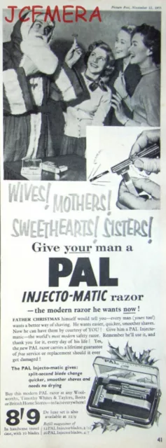 'PAL' Injecto-matic Safety Razor Shaving Xmas ADVERT - Original 1955 Print AD