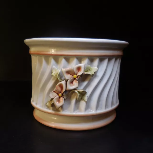 N9768 Pottery Keramik Steingut Barbotine Jugendstil Made IN Italy Weiß Orange