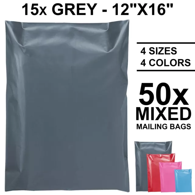 50 Mixed Mailing Plastic Bags Poly Postage Parcel Bag Grey Pink Blue in 4 Sizes 3