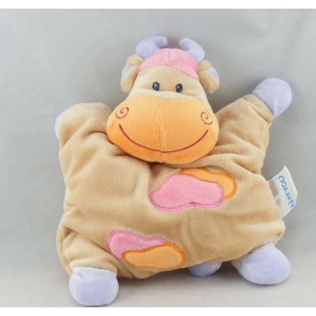 Doudou semi plat girafe vache beige taches orange rose NATTOU  - 6308
