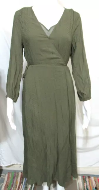 Lucky Brand Olive Green Long Sleeve Maxi Wrap Dress Size Small