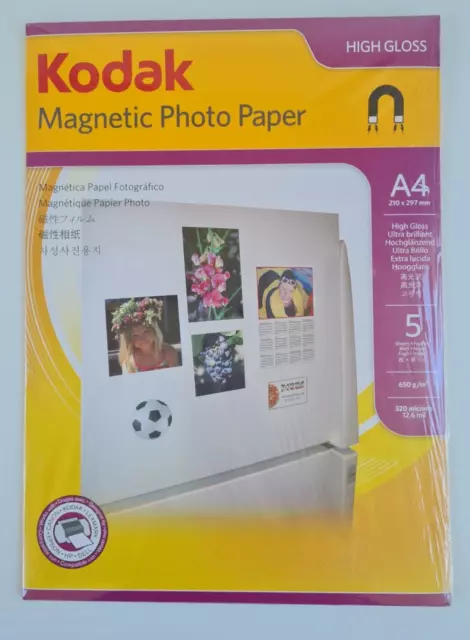 Kodak A4 Magnetic Paper 5 Sheets, 650gsm, High Gloss, Ultra Brilliant, New&Seal