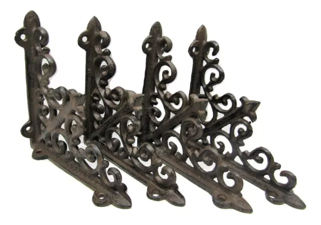 Set of 4 Cast Iron Shelf Brackets New Antique-Style Rustic 5.5" x 5.5"