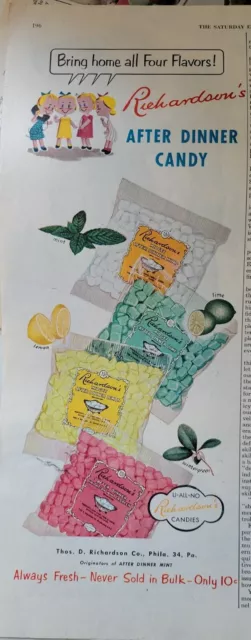 1951 RICHARDSON'S AFTER Dinner Mints Candy 4 flavors lemon lime ...