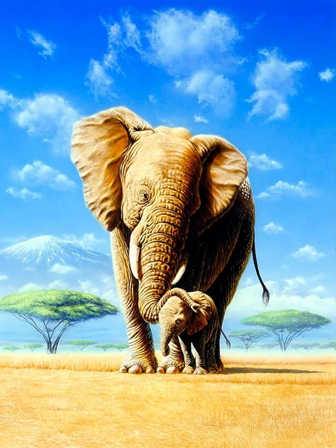 Goofong 5D Diamant Painting Tier, DIY Diamond Painting Elefant, Full Runde