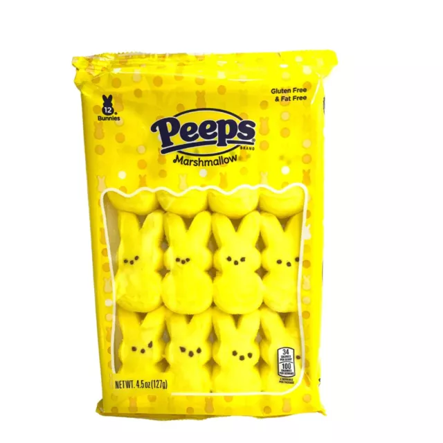 Peeps Yellow Marshmallow Easter Bunnies 12 Count Pack 4.5 Oz Best by 03/2024