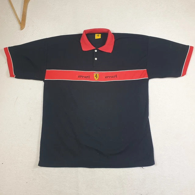 Ferrari Mens Polo Shirt Size XLarge Black Regular Fit Short Sleeve Logo Button