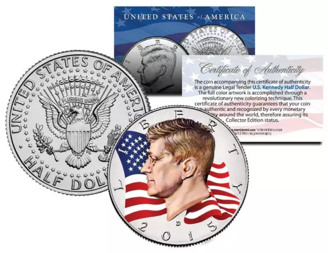 2015 JFK John F Kennedy Half Dollar U.S. Coin D Mint Colorized * WAVING FLAG *