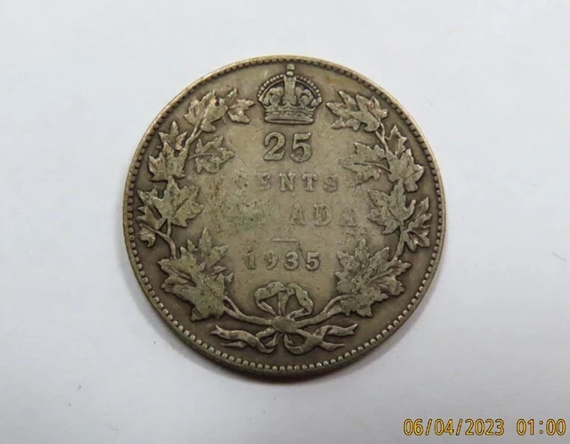 Canada 88 years old King George V Silver 25 Cents Quarter 1935 SCARCE