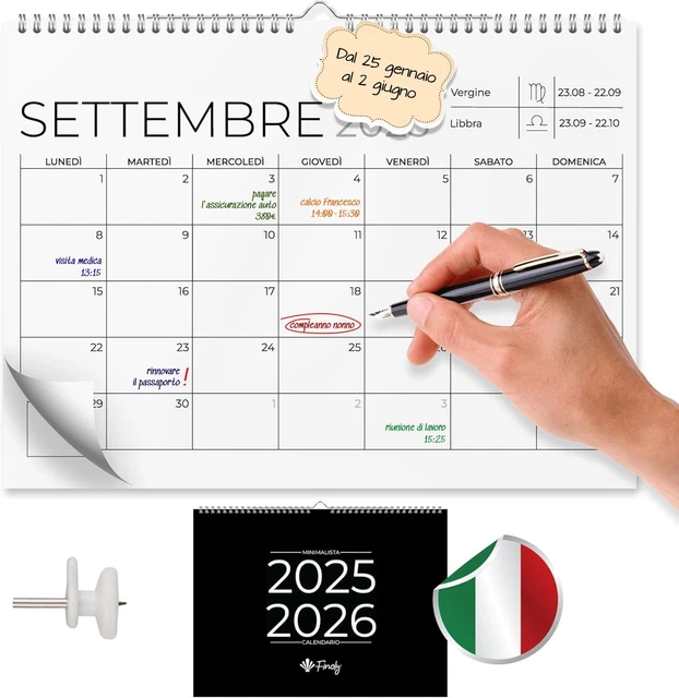 Calendario Da Parete 2026-2027 (16 Mesi) - 30x21cm, Con Festività, Spazi Per Appunti