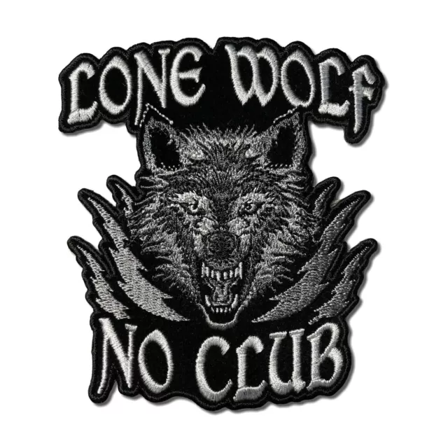 Embroidered Lone Wolf No Club Wolf Head Sew or Iron on Patch Biker Patch