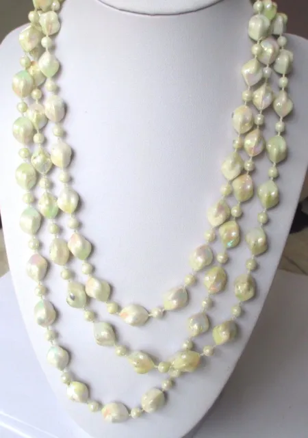 Grand collier sautoir perles résine à reflets 78 cm bijou vintage 330