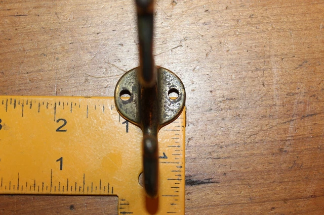 Antique Vintage Coat Hat Closet Brass Plate on Cast Iron Hook O-47 2